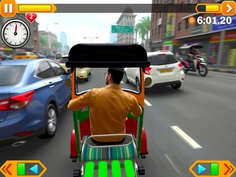 Desi Tuk Tuk Mayhem Key Features Showcase with Indian auto-rickshaw elements and gameplay screenshots